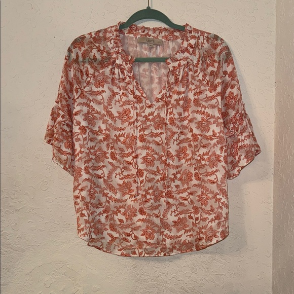 LOFT Tops - LOFT Cream Blouse with Salmon Floral Print - Women's